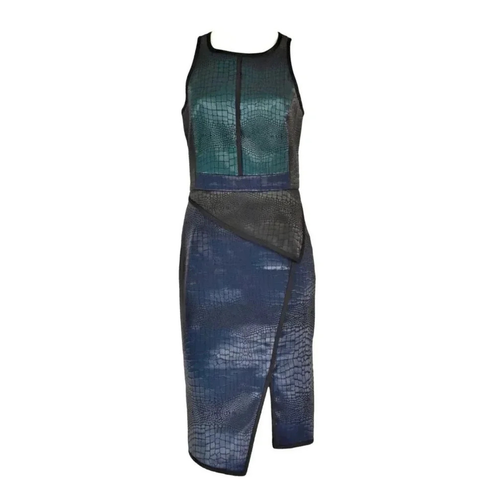 EUC Jonathan Simkhai Crocodile Snakeskin Colorblock Sheath Dress Taylor Swift